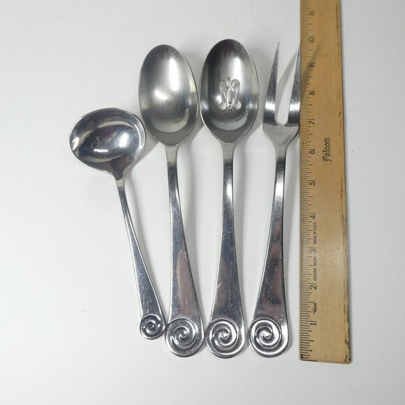 Robert Welch Ammonite Ginko Helmick Serving Pieces 4pc Lot Spoons Stainless - Picture 4 of 6